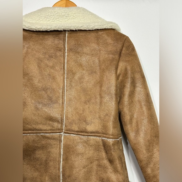 LNK LANDSCAPE Sherpa Shearling Jacket Camel and cream collared Sz Small - Picture 10 of 16